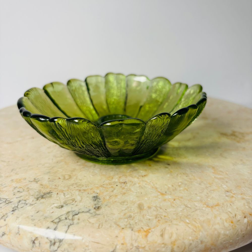 Vintage Anchor Hocking Green Glass Taper Candle Holder‎ Sunflower - Picture 2 of 4